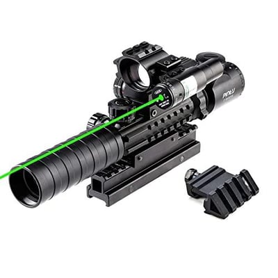 Pinty Rifle Scope 3-9x32 Rangefinder Illuminated Optics Red Green Reflex 4 Reticle Sight Green Dot Laser Sight with 14 Slots 1 inch High Riser Mount,45 Degree Mount - $74.98 w/ code HNJNFGID (Free S/H over $25)