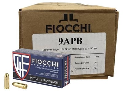 Fiocchi 9APB Training Dynamics 9mm 124 gr Full Metal Jacket 1000rd CASE - $279.99 + Free Shipping