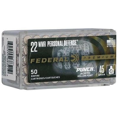Federal Premium Personal Defense Punch Nickel Plated Brass .22WMR 45 Grain 50-Rounds JHP - $16