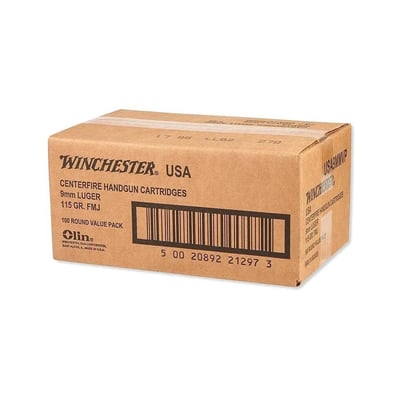 Winchester USA 9mm Bulk Ammo, 115 GR, FMJ, 500 RD Case - $119.99 