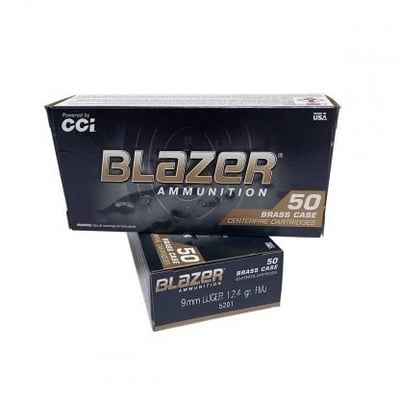 CCI 5201 Blazer Brass 9MM 124 Grain, Full Metal Jacket, Round Nose, 50rds per box - $17