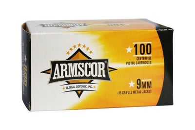 Armscor 50444 Pistol 9mm Luger 115 gr Full Metal Jacket (FMJ) 100 Bx - $25.95 