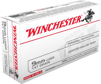 Winchester Ammo USA 9mm Luger 115 gr Jacketed Hollow Point (JHP) 50 Bx/ 10 Cs - $26.99 