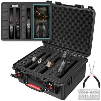 CVLIFE Pistol Case for Multiple Handguns Holds 4 Handguns & 24 Magazines Heavy Duty TSA Approved with Pliers and Desiccant Canister - $46.89 w/code "HL5AXQH4" + FREE Shipping