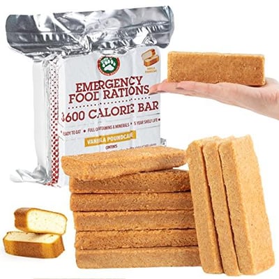 Grizzly Gear Emergency Food Rations- 3600 Calorie Bar (Vanilla Poundcake) - 3 Day, 72 Hour Ready To Eat Supply For Disaster, Hurricane, Flood Preparedness - Non Thirst Provoking - 5 Year Shelf Life - $16.95 + FREE Shipping