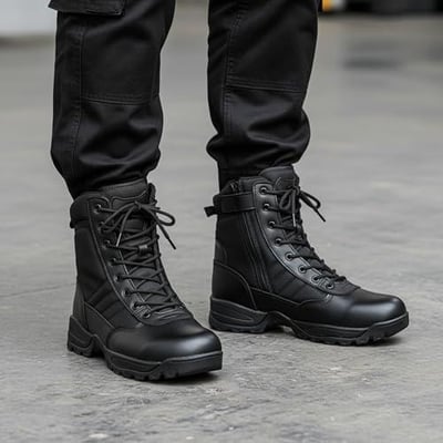 WIDEWAY Men's Tactical Military Work Boots Black Waterproof Leather Side Zipper Slip Resistant 6-8" (Black, Tan) - $37.99 + FREE Shipping