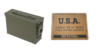 Winchester 5.56 NATO Service Grade 55 Grain M193 FMJ Ammunition + Ammo Can - $255 (Free S/H)