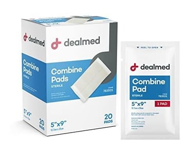 Dealmed Sterile Abdominal (ABD) Combine Pads 20 Count 5" x 9" Individually Wrapped Abdominal Pads Wound Dressing - $12.99 (Free S/H over $25)