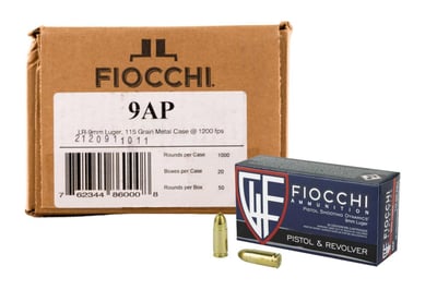 Fiocchi 9AP 9mm 115 Grain FMJ Handgun 1000 Rounds 9AP - $209.95 