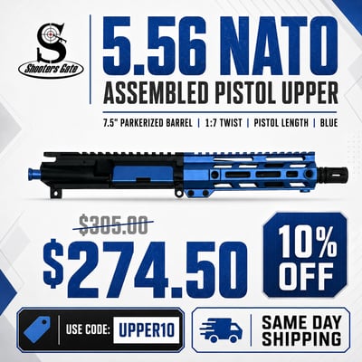AR-15 5.56 NATO Assembled Pistol Upper, 7.5" Parkerized Barrel 1 7 Twist, Pistol Length, Blue - $274.5(CODE:UPPER10) 