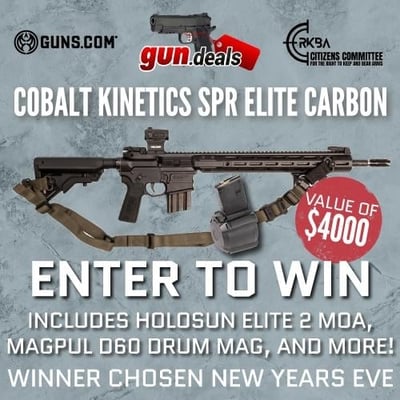 Get a chance to WIN a Cobalt Kinetics SPR Elite Carbon Rifle, MagPul D60 Drum Mag, Bravo Company MFG Gunfighter Mod 3 (M-LOK), Holosun Elite 2 MOA optic, and Magpul MS3 sling! - Retail Value of $4000!