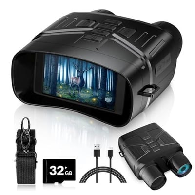 HEXEUM 4K Night Vision Binoculars 3'' HD Screen can Save Photo and Video with 32GB TF Card, Black - $81.22 + FREE Shipping