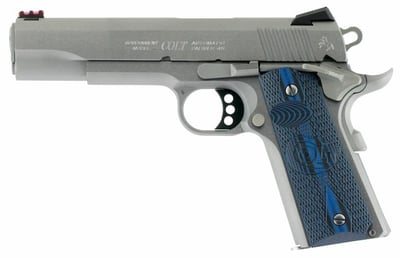 Colt 1911 Competition 45 ACP 5" 8+1 Stainless Steel Scalloped Blue Checkered G10 Grip - $988.88 