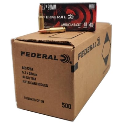 Federal AE5728A American Eagle 5.7x28mm 40 gr Full Metal Jacket (FMJ) Ammunition 500rd CASE - $318.88 + Free Shipping