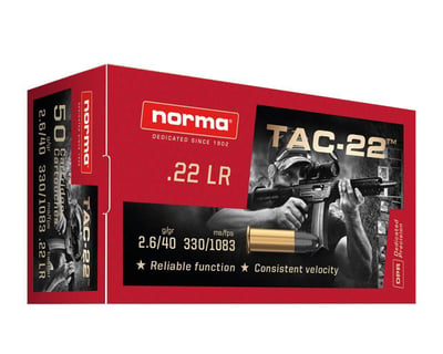 Norma TAC-22 22 LR 40Gr LRN 50 Rnd - $2.99 