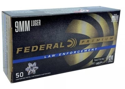 FEDERAL AMMO Law Enforcement HST 9mm Luger 124 Grain 50rd - $32.99 (FREE Shipping on Firearms)