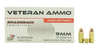 Veteran Ammo Brassback - Brass Plated Steel 9mm 115 Grain FMJ - $229 + Free Shipping w/code GUNDEALS10