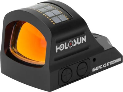 HOLOSUN HS407CX2 Red Dot, 2 MOA, Black, Side Battery, Solar Failsafe, Mount Not Included - $196 After 20% ABC Cash Back