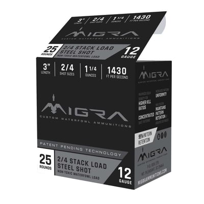 Migra Ammunition 12 Gauge 3" #2/4 Steel Shot 1-1/4 oz Shotgun Ammo - 25 Rounds - M-12S2-4 - $24.95