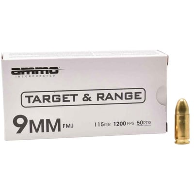 Ammo Inc Target and Range 9mm Luger 115gr FMJ Handgun Ammo - 50 Rounds - $10.99  (Free S/H over $75 or Free store pickup)