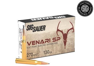 Sig Sauer 270 Winchester, 130GR, VENARI Soft Point Hunting 20 rounds - Blemished - $20.99