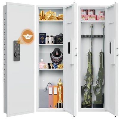 53.15" Wall Safe Between the Studs, Hidden Safe with Dual Alarm System and Silent Mode, Wall Gun Safe with 3 Adjustable Shelves and Magnetic Slot (White-Digital) - $169.99 + FREE Shipping