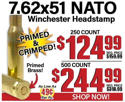 Winchester Headstamp Primed & Crimped 7.62x51 NATO Rifle Brass 