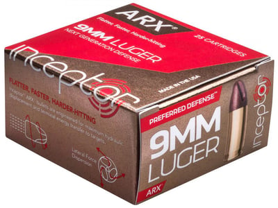 Inceptor Preferred Defense 9mm 65 Grain ARX Lead-Free 25 Rnd - $9.99 