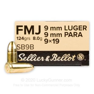 Sellier & Bellot 9mm 124 gr FMJ 2000 Rounds - $600 