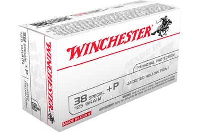 Winchester USA 38 Special 125 Grain +P Jacketed Hollow Point, 50 Rd - $47.95 