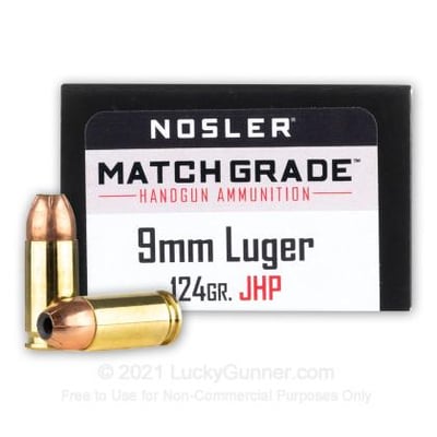 Nosler Match Grade 9mm 124 Grain JHP 20 Rounds - $17.00