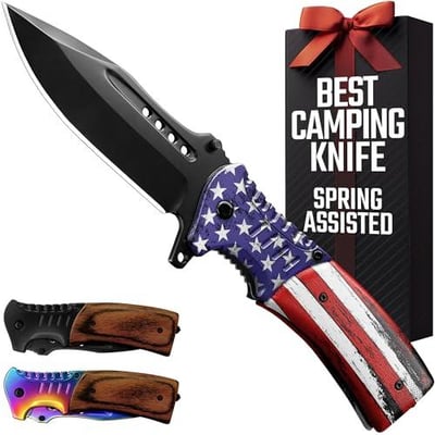 Spring Assisted Patriotic American USA Flag Knife 3.66" Sharp Blade Folding Knife with Glass Breaker - $9.99 + FREE Shipping