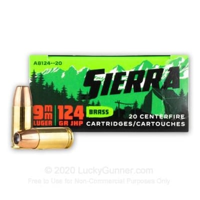 Sierra Outdoor Master 9mm 124 Grain JHP 20 Rounds - $20