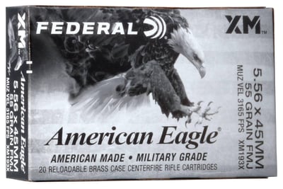 Federal XM193X American Eagle 5.56x45mm NATO 55 gr Full Metal Jacket Boat Tail (FMJBT) (Box of 20) - $11.99