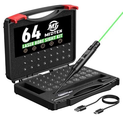 40% off MidTen Professional Bore Sight Laser Kit, 64 Adapters Rechargeable Bore Sight Kit for 0.167 to 12GA Calibers, Multi-Caliber Green/Red Laser Bore Sighter for All Gun, Powerful Laser Bore Sighting Kit w/code TUTVFYLM + FREE Shipping