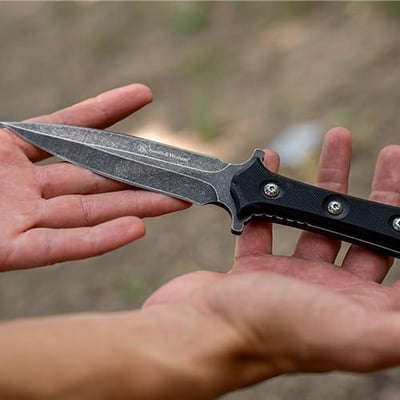 S&W 8.6" High Carbon S.S. Full Tang Fixed Blade Knife with 4.4" Duel Edge Blade and TPE Handle - $31.98 + FREE Shipping