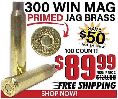 Jagemann 300 Winchester Magnum Primed Rifle Brass 100 Count - $89.99 + Free S/H