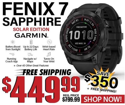 Fenix 7 Sapphire Solar Edition Black DLC Titanium Watch - $449.99 + Free S/H