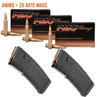 Ammo Bundle 2x AR-15 5.56x45 Mags BLK + 3x PMC Bronze .223 Rem 55Gr FMJ 60 Rnd - $47.95