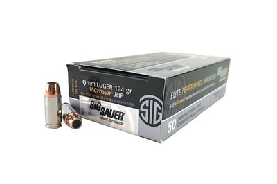 Sig Sauer E9MMA2-50 Elite V-Crown 9mm 124-Grain JHP Ammo Handgun Ammo - 50 Rounds - $31.95 