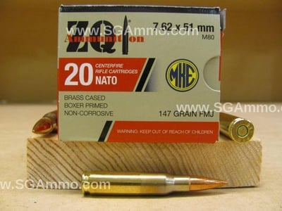 7.62x51 M80 Ball 147 Grain FMJ - ZQI 20 Rounds - $8.95 (+ ~12-$14 shipping)