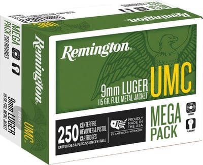 Remington UMC Handgun Ammunition 9mm Luger 115 gr FMJ 250/box - $62.99