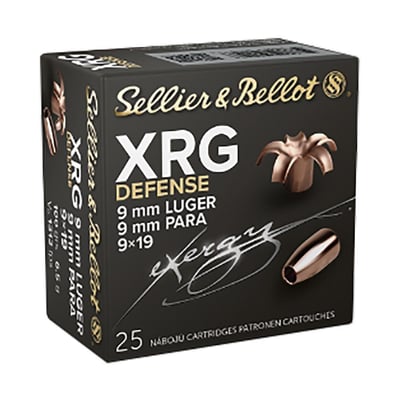 Sellier & Bellot XRG Defense Ammunition 9mm 100gr HP 1312 fps 25/rd - $12.99 
