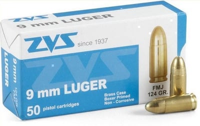 50 rounds ZVS 9mm Luger Brass 124 grain FMJ Ammo - $9.97 (Buyer’s Club price shown - all club orders over $49 ship FREE)