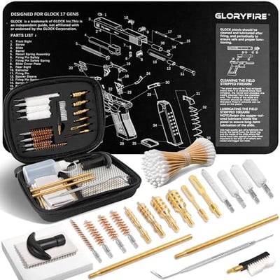 GLORYFIRE Gun Cleaning Kit Handgun Cleaning Kit Pistol Cleaning Kit .22.357/9mm.40.45 Caliber Brass Jags Tips for Hunting Shooting - $20.39 + FREE Shipping