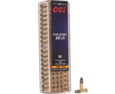 Backorder - CCI Sub-Sonic 22LR Ammo 40 Grain Lead Hollow Point 100 Rounds - $11.89 (Free Shipping on $100+ Orders)