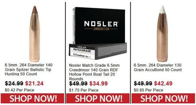 Nosler 6.5mm .264 Diameter 140 Grain Spitzer Ballistic Tip Hunting 50 Count - $21.24