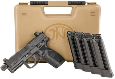 FN 502 Tactical Optic Ready 22LR Black 4.6" Threaded Barrel 5 Mag Bundle with 1-10+1rd 4-15+1rd - $369.99 (price in cart)