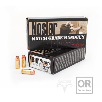 Nosler Match Grade 9mm Luger 115 Grain JHP Handgun Ammunition (OVER-RUN) - Case Pack 50ct - $17.95