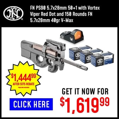 FN PS90 Bundle 5.7x28mm 1-50 Rnd Mag + Vortex Viper Red Dot 150 Rounds FN 40gr V-Max - $1619